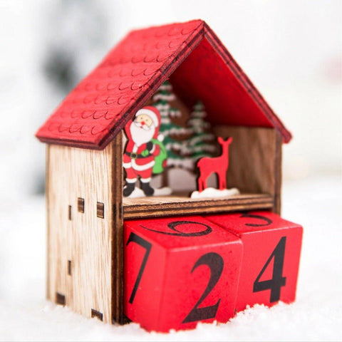"LED Light-Up Christmas Advent Calendar Wood House - Santa Claus"