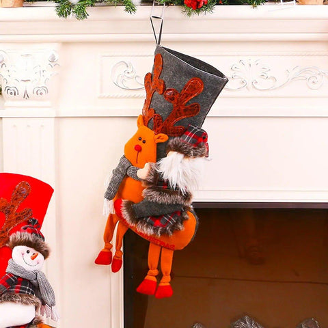 3D Reindeer Style Christmas Stocking - Black, Holiday Decor