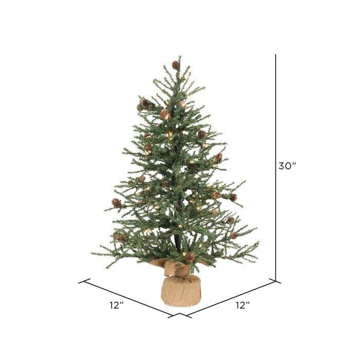 Carmel Pine 30'' Lighted Artificial Christmas Tree with Burlap Base - Christmas Trees USA