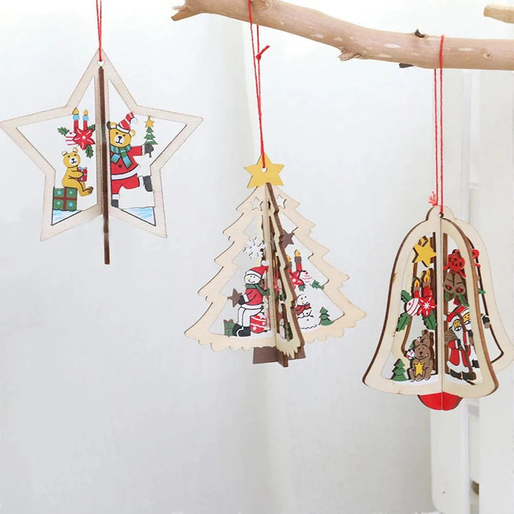 Wooden Hanging Pendants Star, Xmas Tree, Bell  Ornaments Decor
