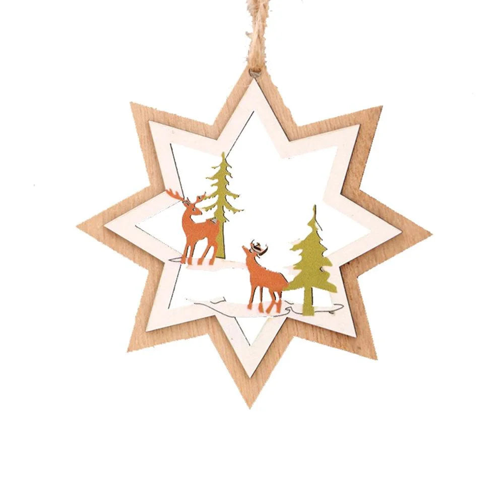 Wooden Hanging Pendants Star, Xmas Tree, Bell  Ornaments Decor