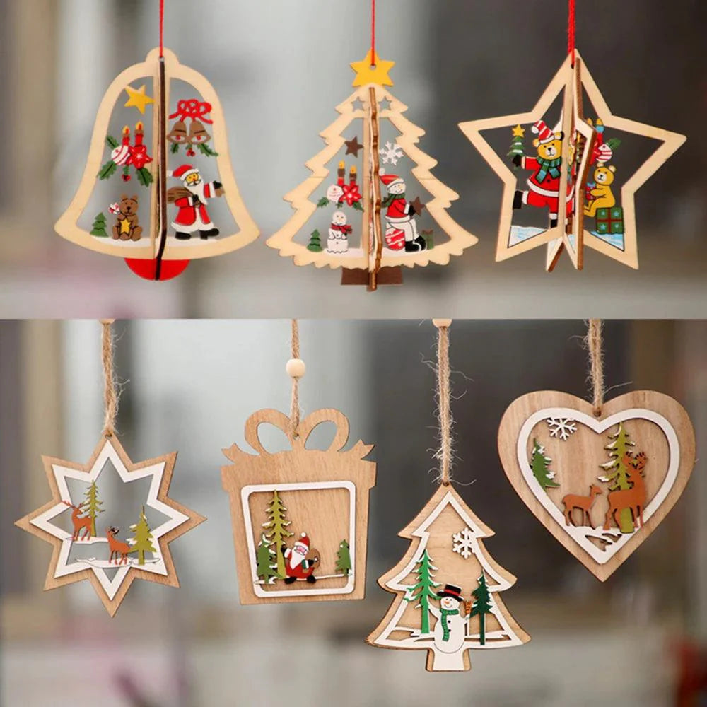 Wooden Hanging Pendants Star, Xmas Tree, Bell  Ornaments Decor