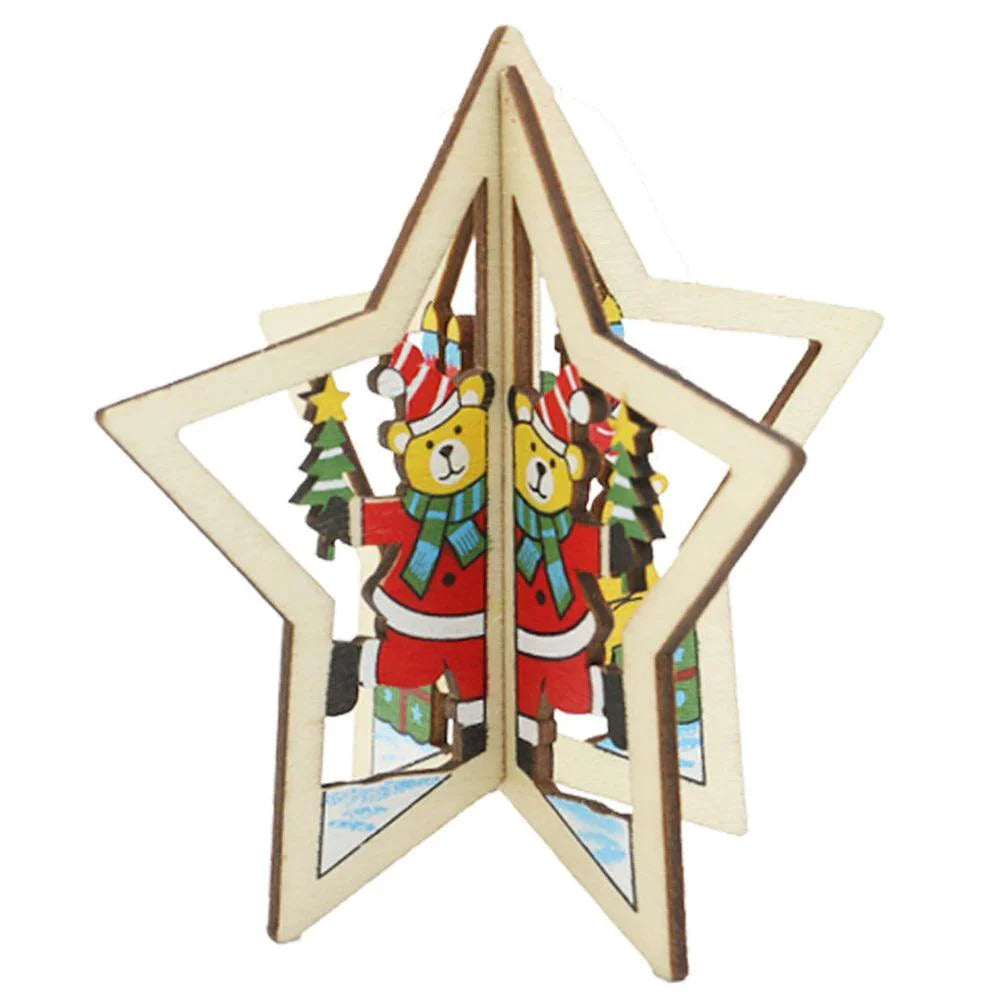 Wooden Hanging Pendants Star, Xmas Tree, Bell  Ornaments Decor
