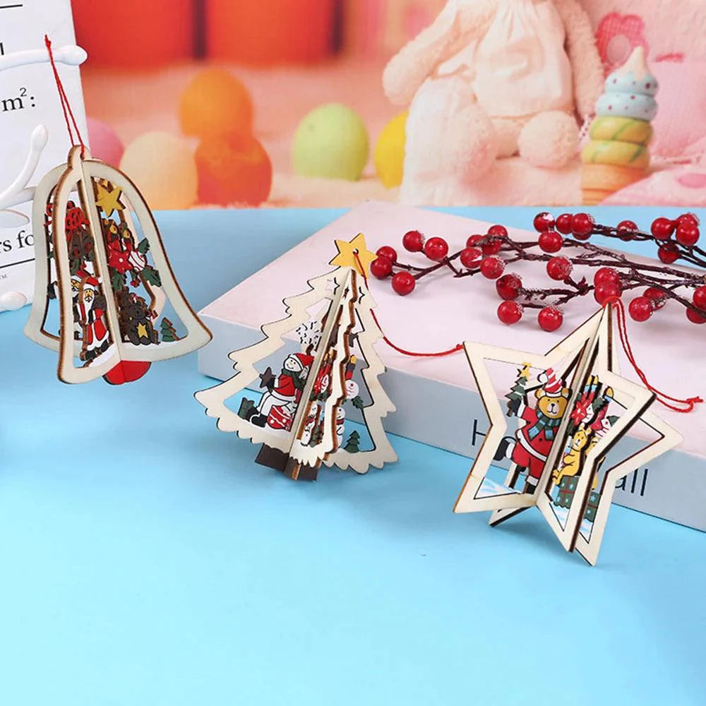 Wooden Hanging Pendants Star, Xmas Tree, Bell  Ornaments Decor