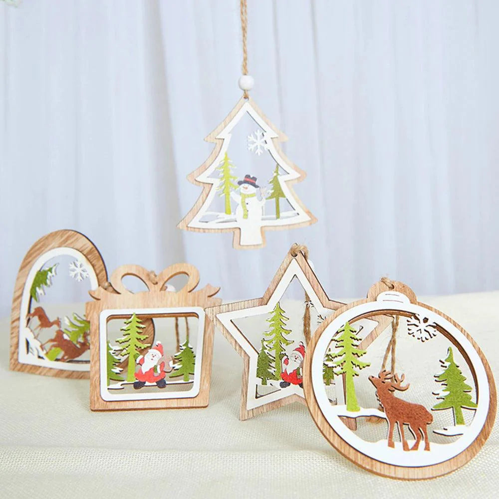 Wooden Hanging Pendants Star, Xmas Tree, Bell  Ornaments Decor