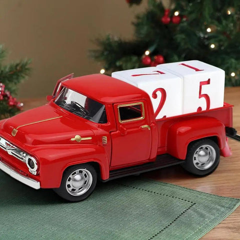"Christmas Retro Pickup Truck Alloy Toy with Tree - Nostalgic Holiday Decor"