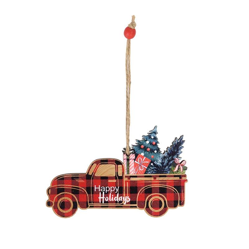 Wooden Painted Colorful Car Christmas Tree Ornaments