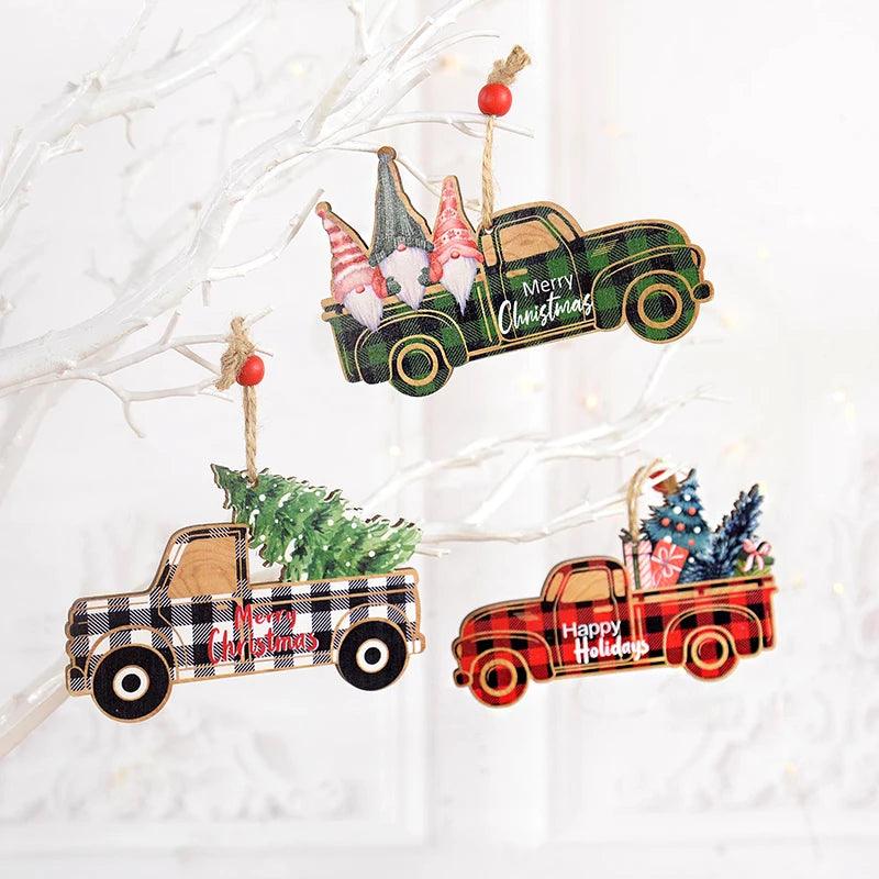Wooden Painted Colorful Car Christmas Tree Ornaments