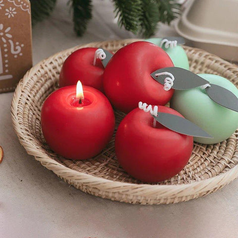 "Cherry Scented Apple Shaped Candle – Handmade Aromatherapy Decor"