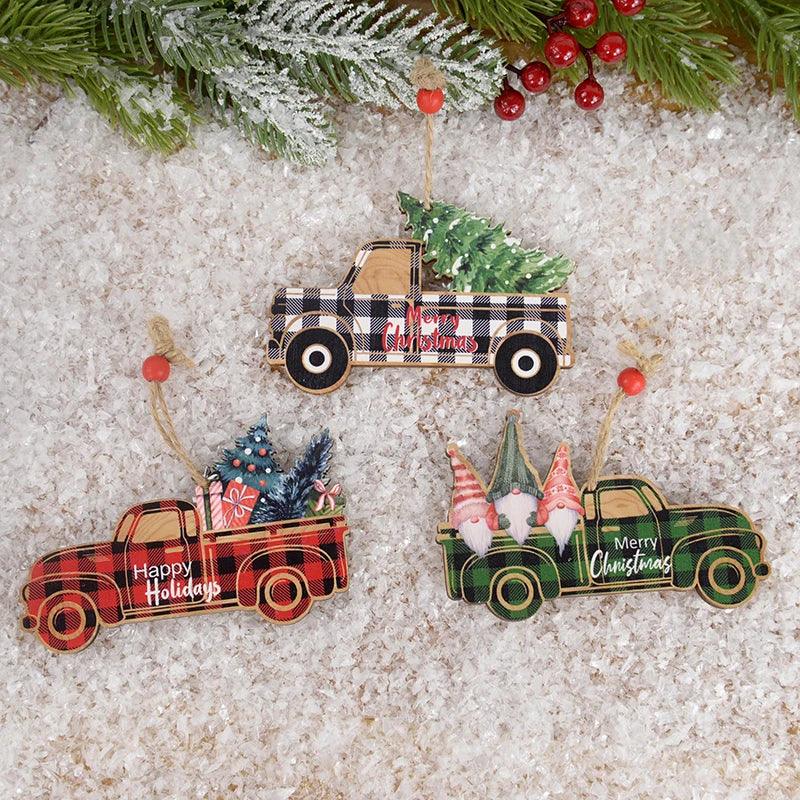 Wooden Painted Colorful Car Christmas Tree Ornaments