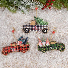 Wooden Painted Colorful Car Christmas Tree Ornaments