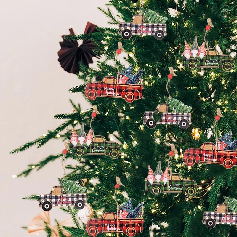 Wooden Painted Colorful Car Christmas Tree Ornaments
