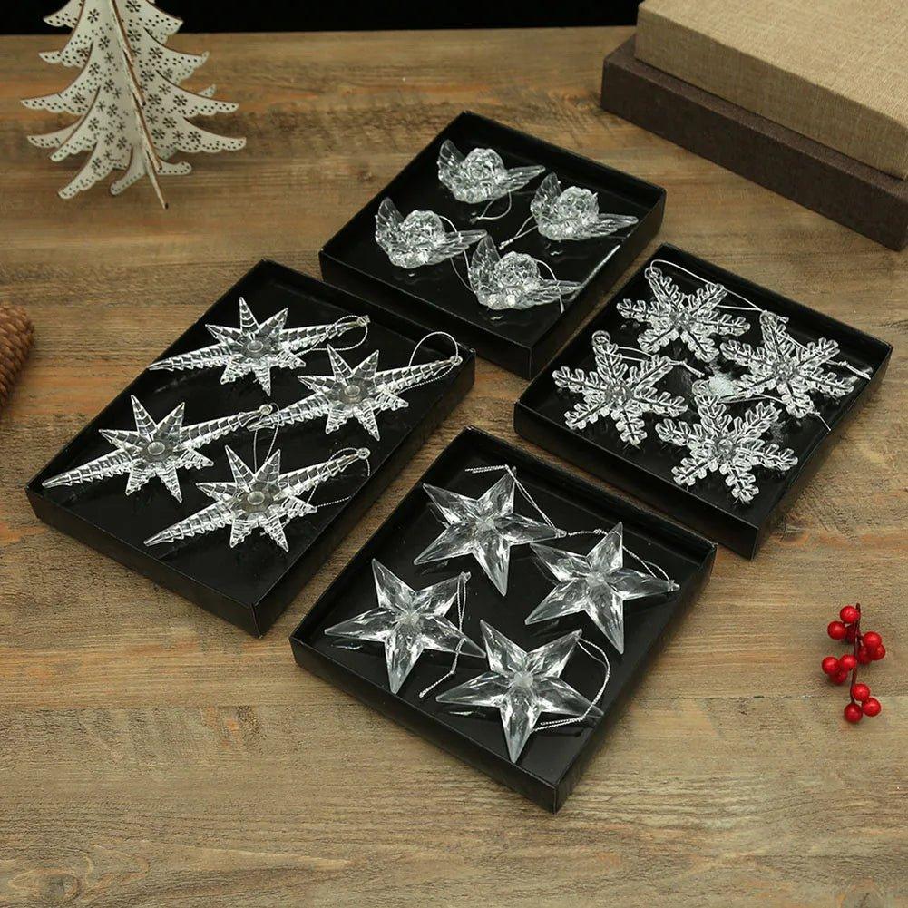 Christmas Crystal Snowflake Ornaments - Festive Transparent Tree Decor