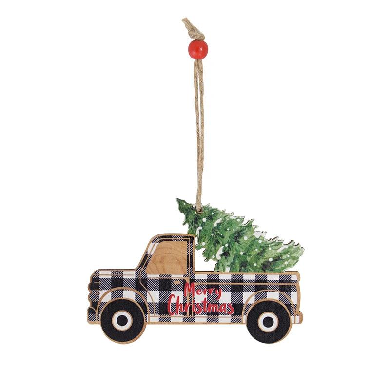 Wooden Painted Colorful Car Christmas Tree Ornaments
