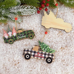 Wooden Painted Colorful Car Christmas Tree Ornaments