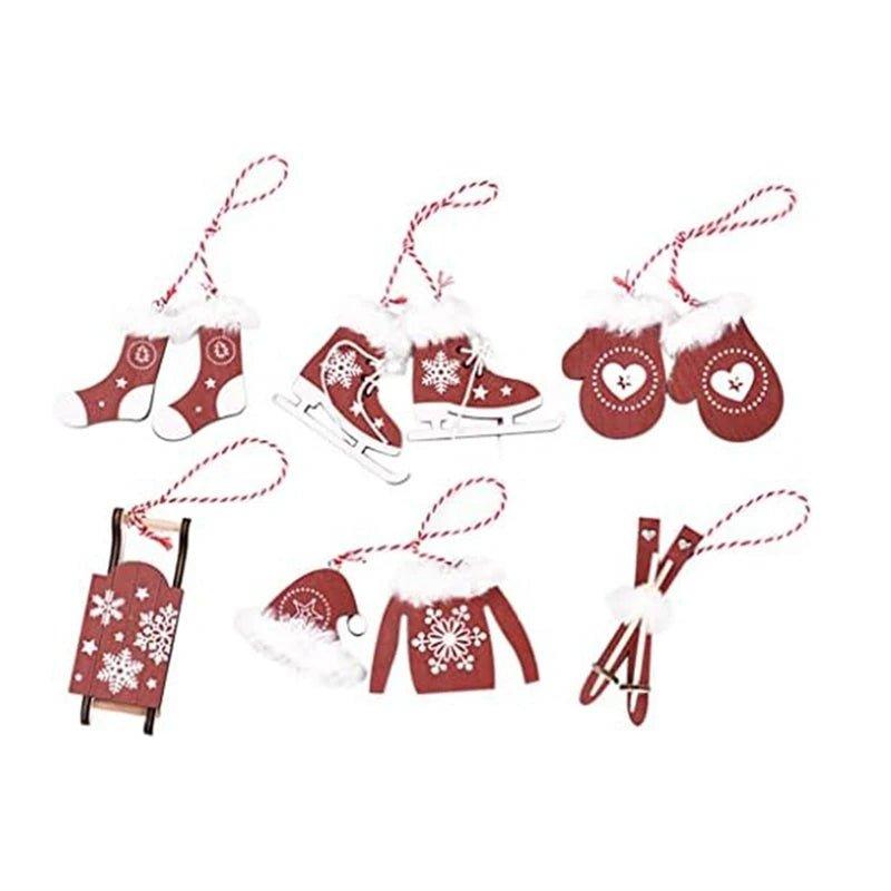 Christmas Hanging Wooden Skate Ornament Set - 6-Piece Holiday Decor | Christmas Trees USA