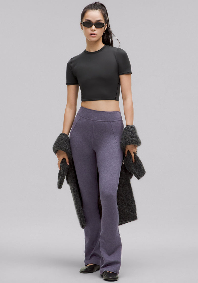Soft Sueded Split-Hem High-Rise Mini-Flare Pant