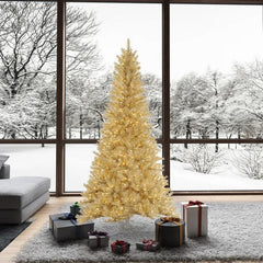White/Gold Tinsel 90'' Lighted Artificial Pine Christmas Tree