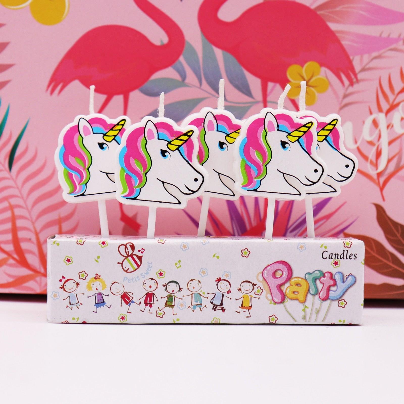 Cartoon Unicorn & Flamingo Candles – Fun Cake Toppers, Paraffin, Ideal for Parties