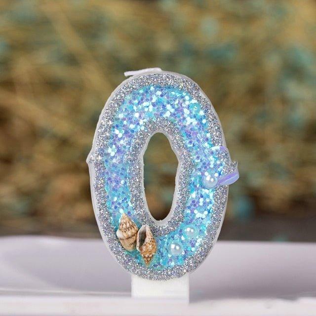 Blue Shell Glitter Number Candles - Eco-Friendly Birthday & Celebration Candles