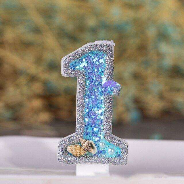Blue Shell Glitter Number Candles - Eco-Friendly Birthday & Celebration Candles