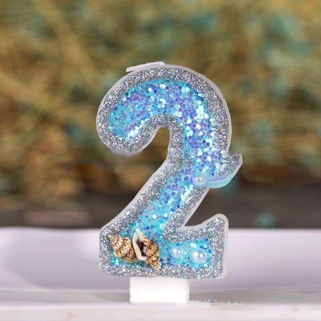 Blue Shell Glitter Number Candles - Eco-Friendly Birthday & Celebration Candles