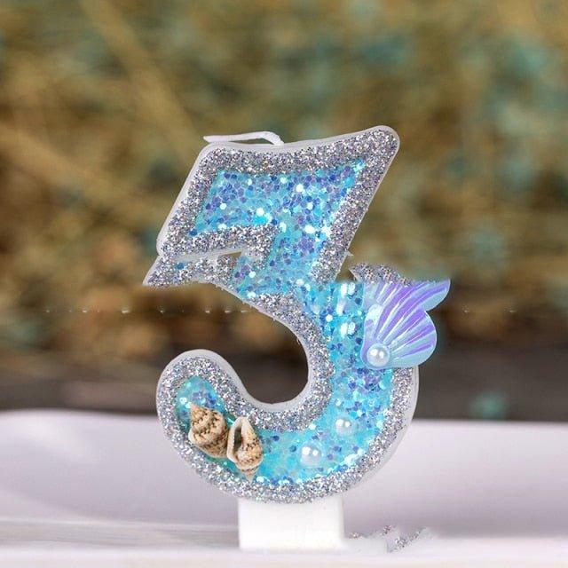 Blue Shell Glitter Number Candles - Eco-Friendly Birthday & Celebration Candles