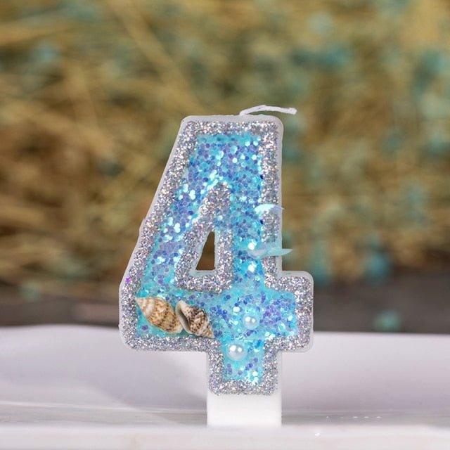 Blue Shell Glitter Number Candles - Eco-Friendly Birthday & Celebration Candles