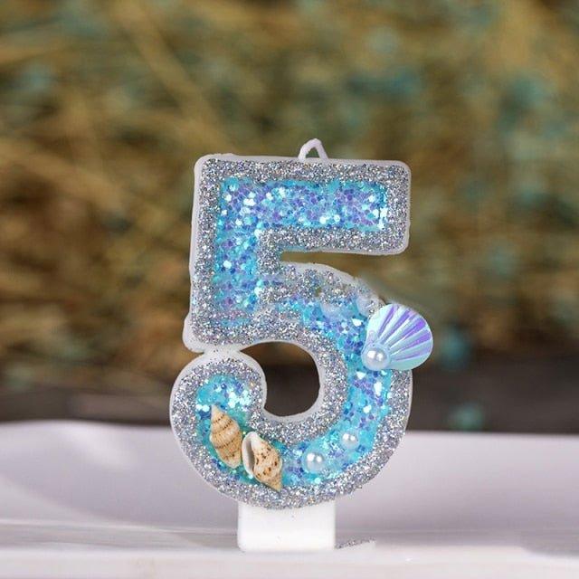 Blue Shell Glitter Number Candles - Eco-Friendly Birthday & Celebration Candles
