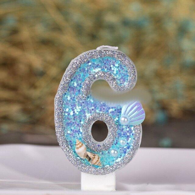 Blue Shell Glitter Number Candles - Eco-Friendly Birthday & Celebration Candles