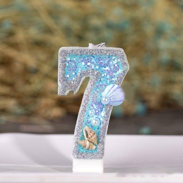 Blue Shell Glitter Number Candles - Eco-Friendly Birthday & Celebration Candles