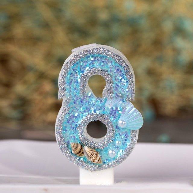 Blue Shell Glitter Number Candles - Eco-Friendly Birthday & Celebration Candles