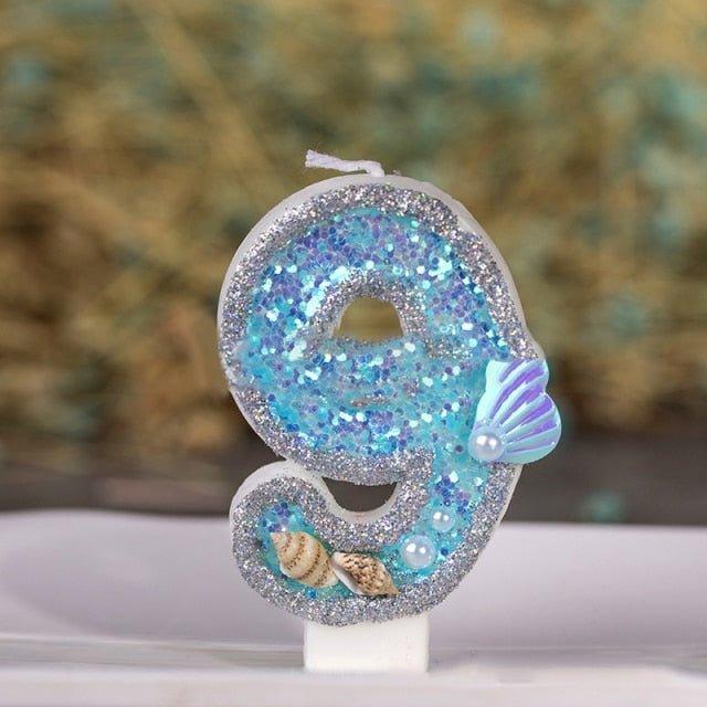 Blue Shell Glitter Number Candles - Eco-Friendly Birthday & Celebration Candles