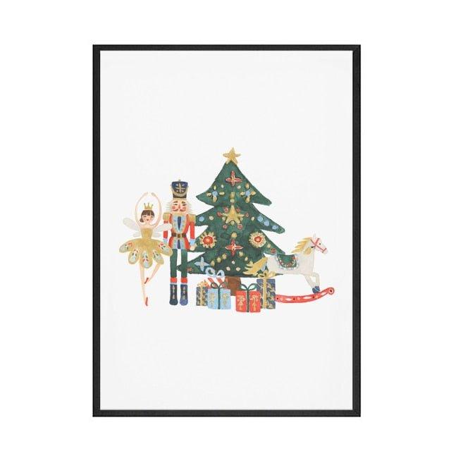 Cartoon Nutcracker Christmas Wall Art Canvas Print – Holiday Home Decor, Gift Idea