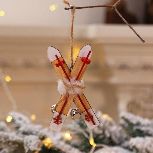 Wood Hanging Sleigh Xmas Ornament