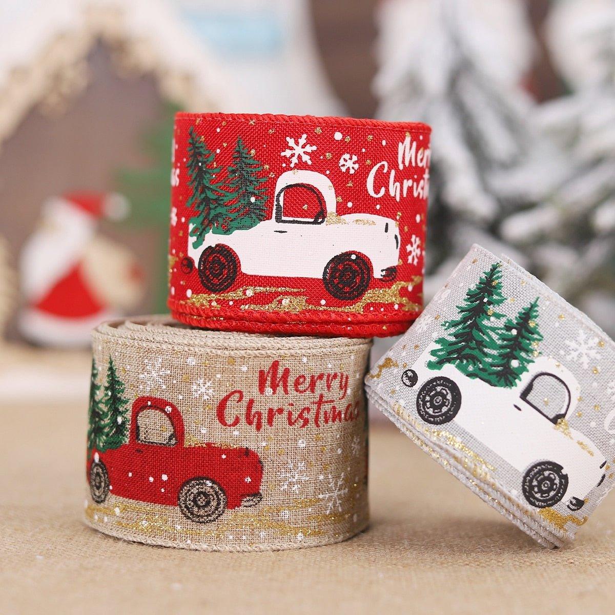 Christmas Burlap Fabric Ribbon Ornament