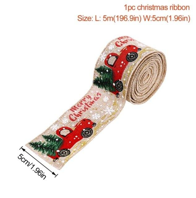 Christmas Burlap Fabric Ribbon Ornament